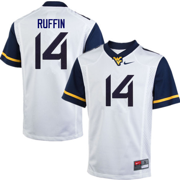 Men #14 Malachi Ruffin West Virginia Mountaineers College Football Jerseys Sale-White
